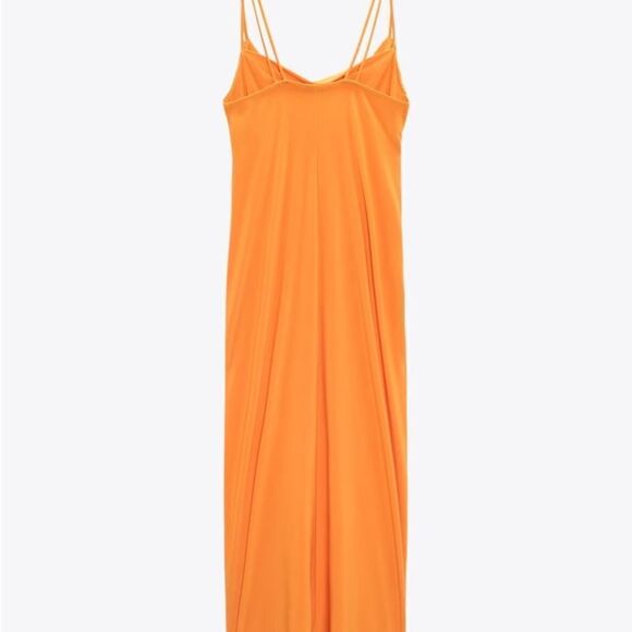 Zara Draped Neck Dress with thin double straps in back Orange L NWT - Picture 6 of 10